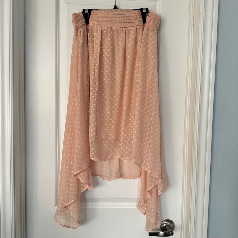 NWT, Sheer Peach Polka-dot Skirt, Shark-bite hem